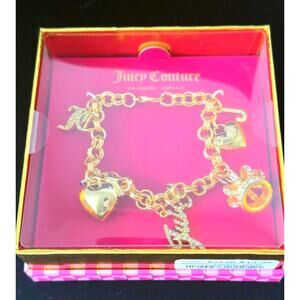 Juicy Couture Charm Bracelet Gold Tone Heart, Royal Crown JC 5 Charms New in Box